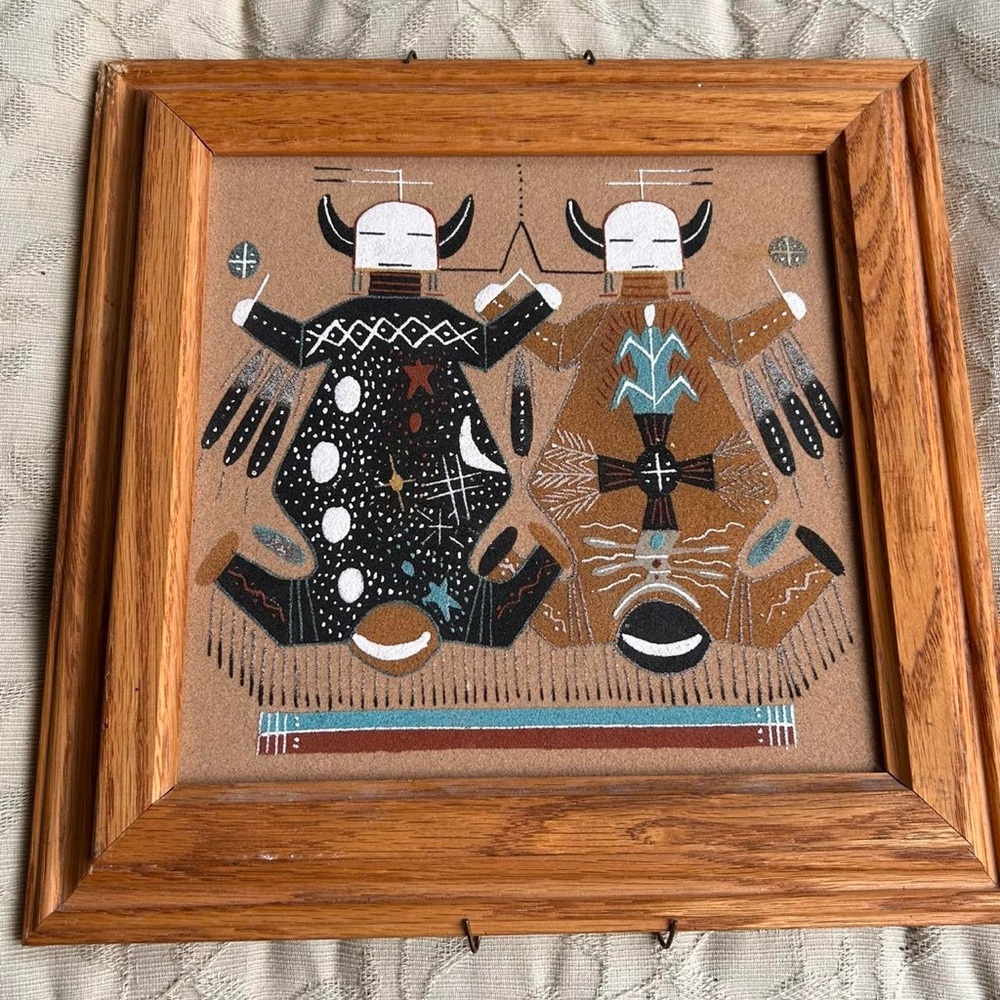 Framed Native American Art with Wooden Frame